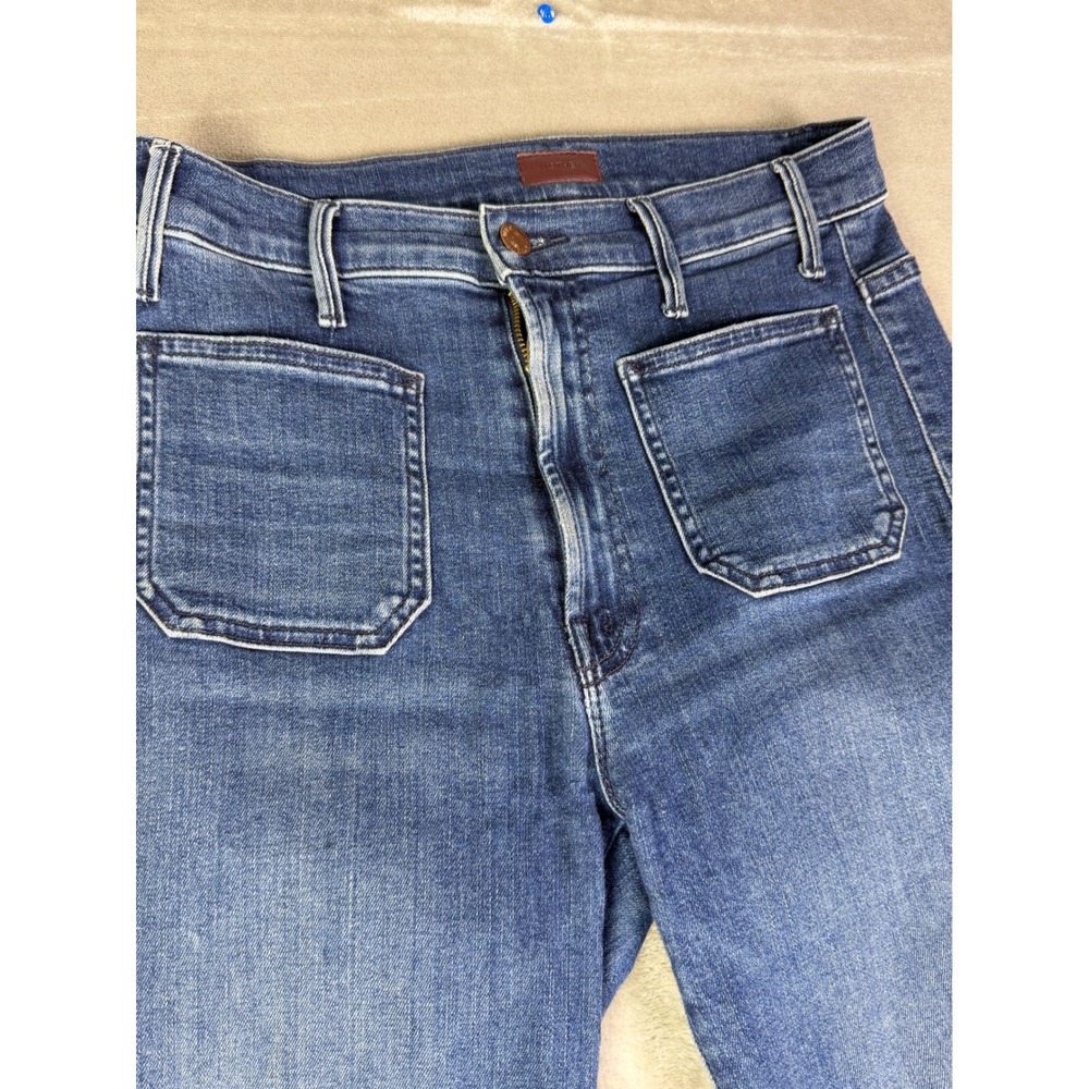MOTHER The Hustler Size 26 Ankle Fray Jeans Blue Patch Pocket Flare Raw Hem - Picture 8 of 15